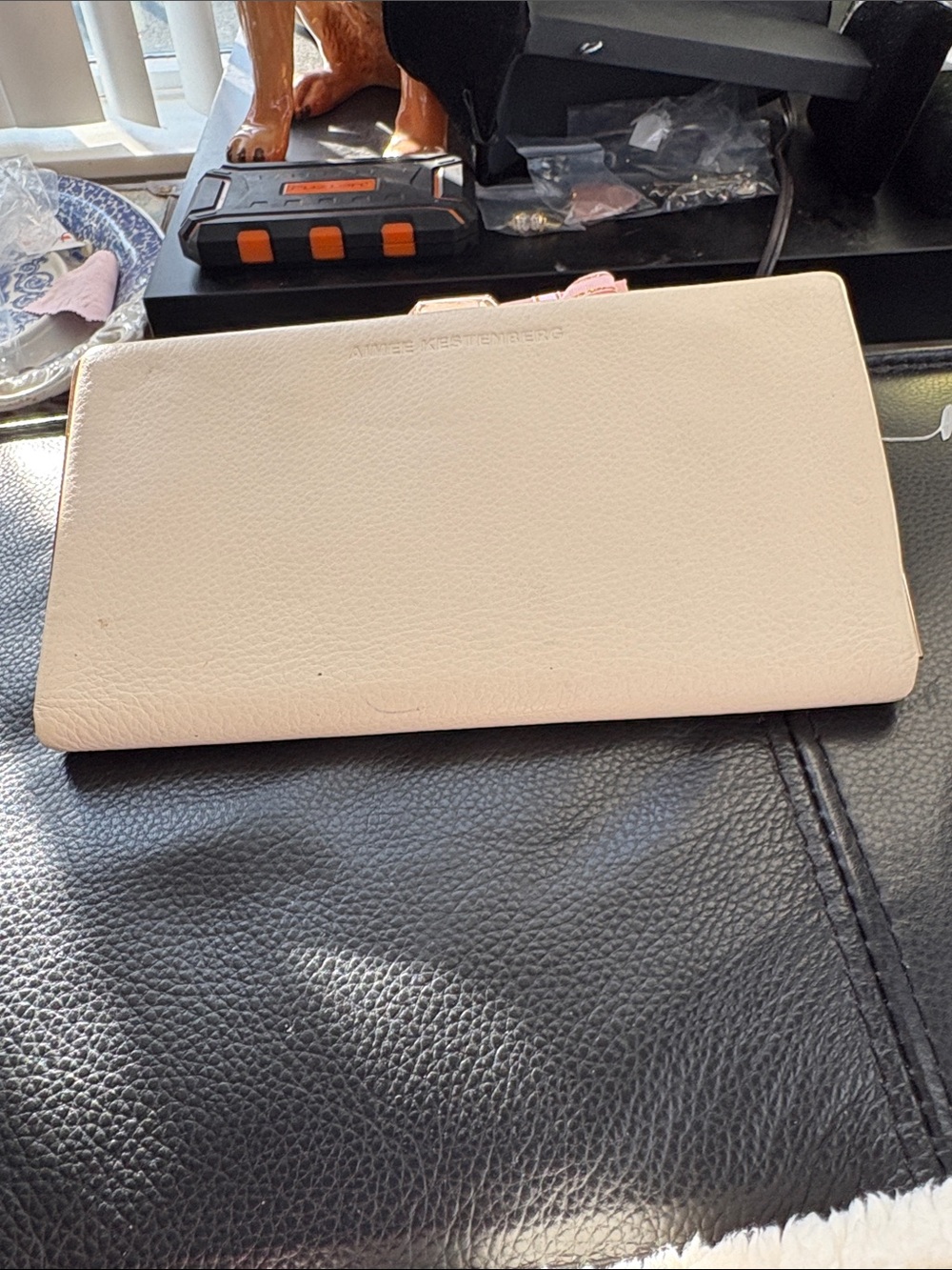 Aimee Kestenberg Vanilla Leather Frame Wallet with Rose Gold Trim As Is